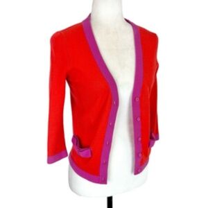 Rare - Kate Spade Cladys Colorblock Colorfully Red & Purple Cashmere Cardigan
